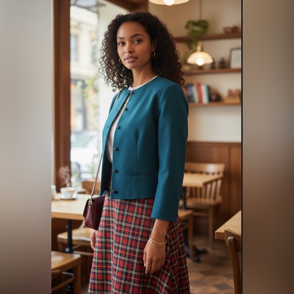Vintage 90s Pendleton Blue Virgin Wool Crop Jacket